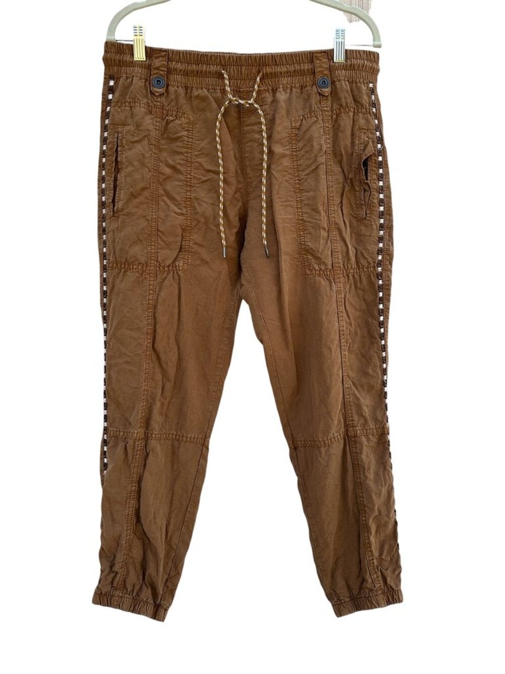 Cloth & Stone Anthropologie Lyocell Embroidered Trim Jogger Pants Brown M